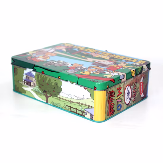 Маленькая прямоугольная откидная крышка, металлические канцелярские принадлежности, косметика, жестяная коробка, красивая жестяная коробка для обеда с ручкой для детей